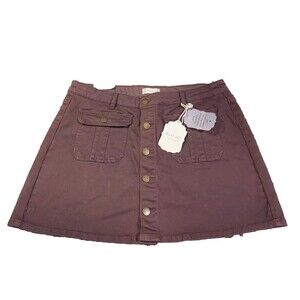 NEW Altar'd State Mini Skirt Size large Fudge burgundy, Button Front Pockets